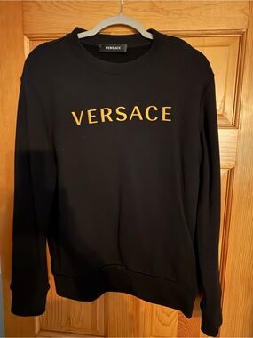 Versace Black Crewneck Sweater with Gold Logo